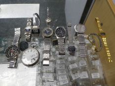 A selection of watches, various makes. Also including a silver pocket watch