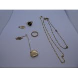 Collection of 9ct yellow gold including ring, necklace, ring with onyx panel etc, gross weight, 10.4