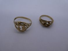 Two 9ct yellow gold dress rings, size T and N, both marked 375, 4.1g approx. Gold content value esti