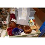 A box of mixed ceramics and glass, also containing some boxed Dartington crystal