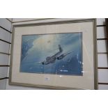 A watercolour of Gloster Meteor, by Wilf Hardy, '97, size 46 x 29cms