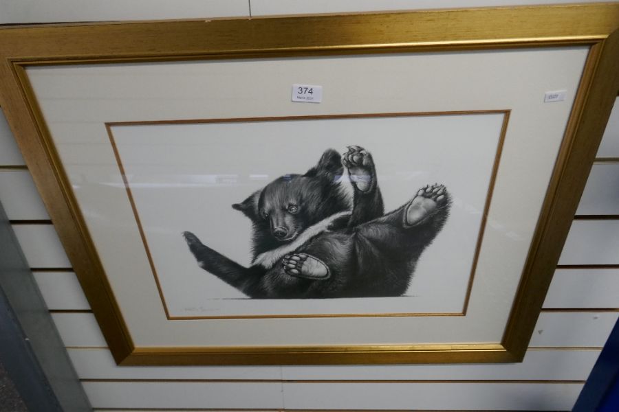 Richard Symonds, a pencil signed of young bear cub, 53 x 38cm - Image 2 of 5