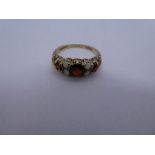 9ct yellow gold garnet and opal dress ring, marked 375, JM Co, size Q, 2.4g approx. Gold content val