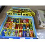 Matchbox collectors carry case with four trays of mostly Matchbox vehicles