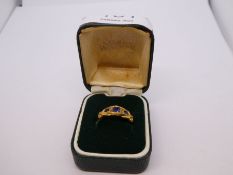 Antique 18ct yellow gold sapphire and diamond ring, marked 18, maker L & W, size O, 3g approx, in a