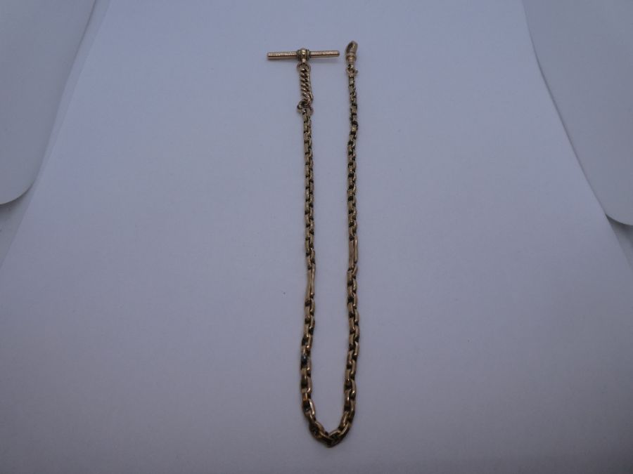 Antique 9ct rose gold watch chain, with loop catch and T bar, marked 375, 31cm, 15.1g approx. Gold c - Image 4 of 5