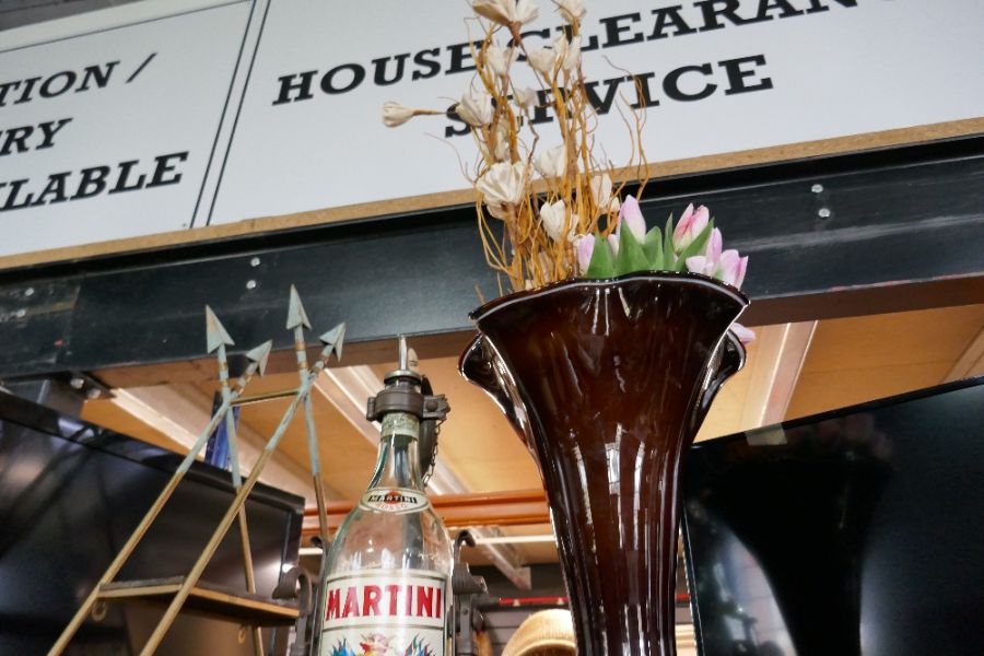 Large Martini bottle in wrought stand, scratch built shelves, large vase - Image 3 of 6