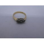 18ct yellow gold illusion set diamond trilogy ring, marked 750, size N/O, 2.5g approx. Gold content