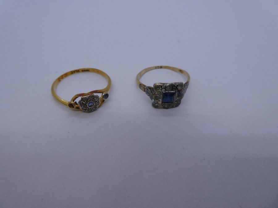 Art Deco design 18ct and Platinum sapphire and diamond ring, AF, one sapphire missing, together with - Image 2 of 3