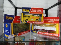 Vintage Dinky Airport fire rescue tender, Foden and Mercedes trucks all boxed (3)