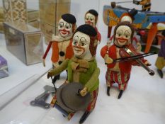Schuco; fine vintage clockwork clown musicians, (with three keys)