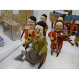 Schuco; fine vintage clockwork clown musicians, (with three keys)