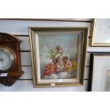 An antique oil on canvas of three Putti with doves, 24 x 29.5cms, unsigned