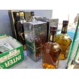 Two one litre bottles of Chivas Regal, a 750ml bottle and two bottles of Johnnie Walker black label,