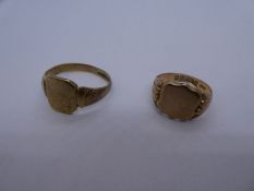 Two 9ct yellow gold signet rings, sizes X and R, both marked 375, 8.3g approx. Gold content value es