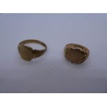 Two 9ct yellow gold signet rings, sizes X and R, both marked 375, 8.3g approx. Gold content value es