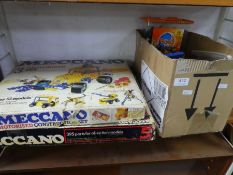 Meccano, motorised set 3 and set 5 and a quantity of Meccano in box