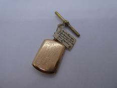 Antique yellow gold rectangular locket, engraved with initials, with two photographs dated 1898, pos