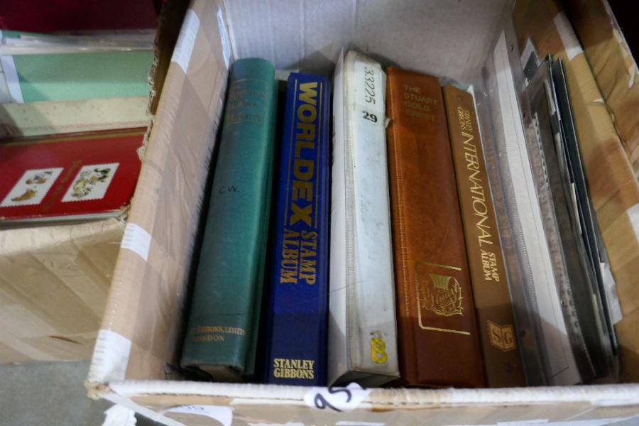 Four boxes of World stamps in albums, pages and loose - Image 5 of 9