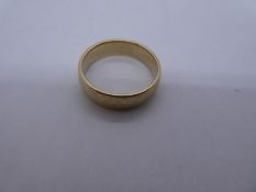 9ct yellow gold wedding band, marked 375, size U/T, 6.8g approx. Gold content value estimate given a