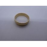 9ct yellow gold wedding band, marked 375, size U/T, 6.8g approx. Gold content value estimate given a