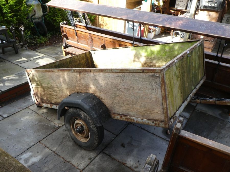 A metal framed trailer and a petrol strimmer, the trailer body 183cm - Image 3 of 4