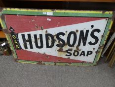 An old iron enamel Hudson soap sign, 84 x 54cm
