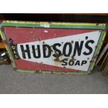 An old iron enamel Hudson soap sign, 84 x 54cm