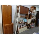 Ladderax; a quantity of 1970s adjustable shelving with cupboard and drawers on white metal ends