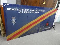 A large aluminum sign for REME, Broxhead House Warrant Officers Mess 200 x 100cm