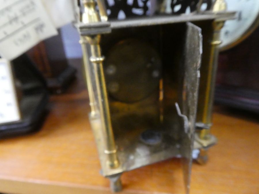 A Smiths brass lantern clock, two mantel clocks, Smiths wall clock and sundry - Image 3 of 4