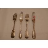 A set of four Victorian heavy silver forks, hallmarked London 1853, Elizabeth Eaton, stamped with in