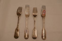 A set of four Victorian heavy silver forks, hallmarked London 1853, Elizabeth Eaton, stamped with in