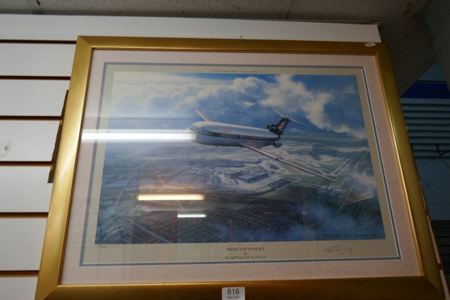 A selection of prints and paintings depicting aircraft, some pencil signed, one depicting Concorde