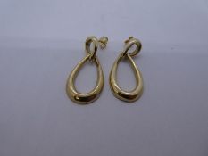 A pair of 9ct yellow gold contemporary design drop earrings, marked 375, 5.8g, 3.5g approx. Gold con