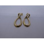 A pair of 9ct yellow gold contemporary design drop earrings, marked 375, 5.8g, 3.5g approx. Gold con