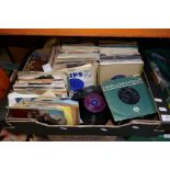 Box of mixed genres 45's including The Hollies, etc