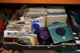 Box of mixed genres 45's including The Hollies, etc