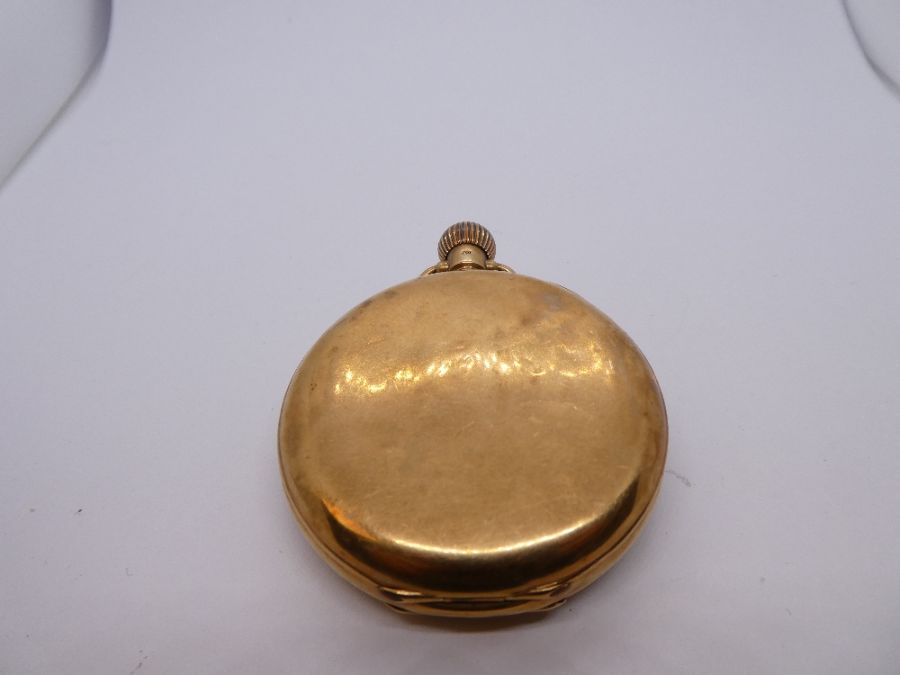 Antique 9ct yellow gold pocket watch with gold case and dust cover, case marked 91273, winds and tic - Image 2 of 5