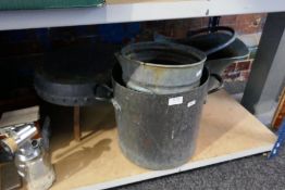 A two handled copper pot and other metalware