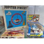 Vintage tomy jupitor gyro space toy, battery space ship and Revell albatross model all boxed