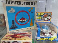 Vintage tomy jupitor gyro space toy, battery space ship and Revell albatross model all boxed