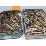 Two trays of lace bobbins and similar