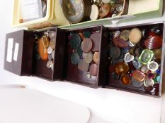 Cantilever box containing various hardstones agate, etc and a tray of similar