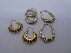 Three pairs of 9ct yellow gold Creole earrings, all marked 375, 5g approx. Gold content value estima