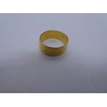 22ct yellow gold wedding band, size M, marked 22, 4.6g approx. Gold content value estimate given at