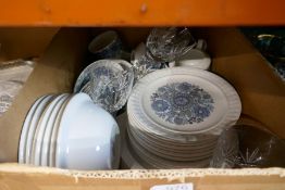 Three boxes of ceramics, cut glass and crystalware