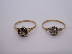 Two 9ct yellow gold dress rings, diamond cluster ring, marked 375