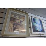 Two framed pictures one indistinctly signed the other "Midnight (at Danebury)"