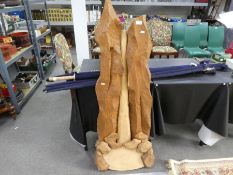 Large carved modern wood sculpture, 134cm